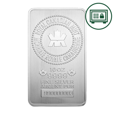 A picture of a 10 oz. Royal Canadian Mint Silver Bar - Secure Storage